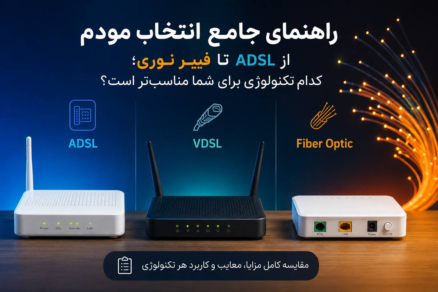 راهنمای کامل انتخاب مودم از ASL تا فیبر نوری